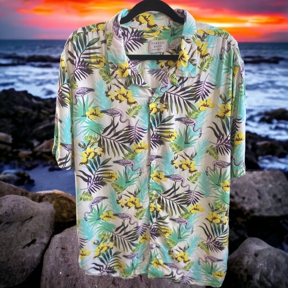 Men’s Thread Wave Famingo tropical button down shirt Size XL - Picture 1 of 7